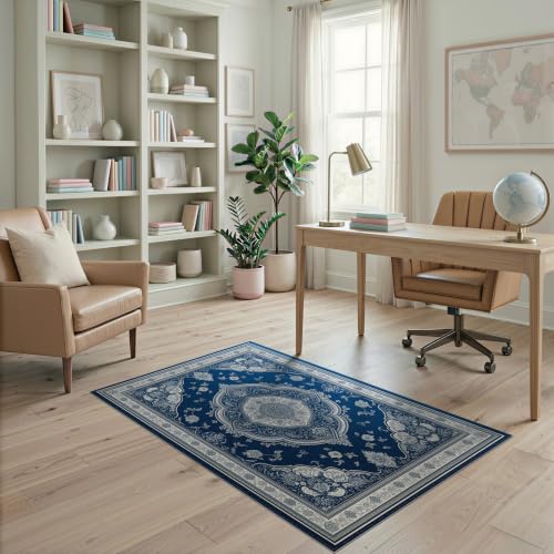4'x6' Blue Deep Medallion Prayer Design Washable Area Rug - color: Blue/Pattern 12, size: 4' x 6' (Rectangular)