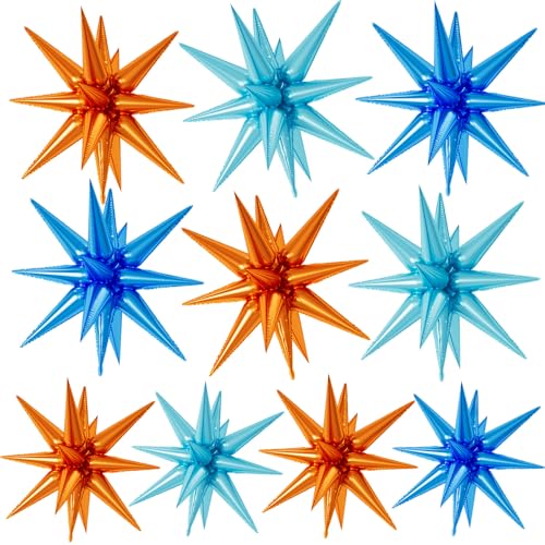 Orange and Blue Star Foil Balloons 10 Pcs 22Inch Large Light Orange Blue - color: Orange and Blue