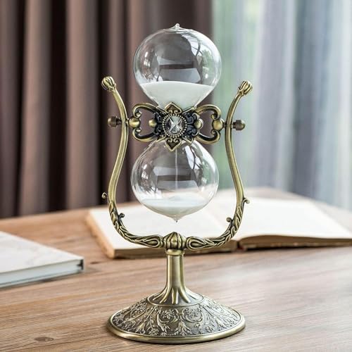 Sanduhr 30 Minuten,Reversible Hour Glass,Metal Vintage Hourglass,Hourglass Decor,for Home Decoration Office Desk Wedding Party Decor Kitchen Timer (White Sand) - color: A White Sand, size: 30 Min