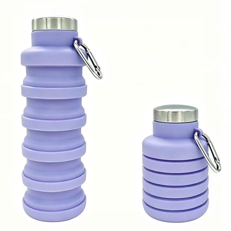 YCT Collapsible Water Bottle 17oz（500ml），Travel Portable Sport Water Bottle，Reusable Silicone Foldable Water Bottles for Gym Camping Hiking (Purple) - color: Purple, style: Retractable