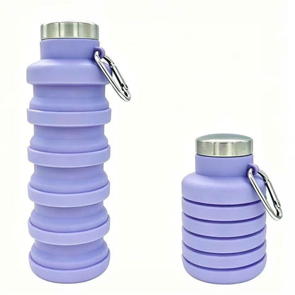YCT Collapsible Water Bottle 17oz（500ml），Travel Portable Sport Water Bottle，Reusable Silicone Foldable Water Bottles for Gym Camping Hiking (Purple) - color: Purple, style: Retractable