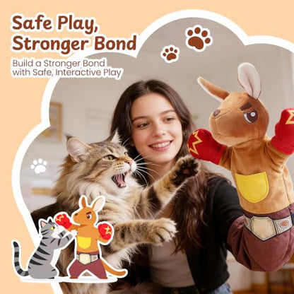 Cat Wrestling Glove, 22 inch Cat Puppet Wrestler with 5 Catnip Pouches & 3 Layer Resistant Protection, Interactive Cat Toy with Treat Pocket for Boredom Relief & Mental Stimulation - color: Kangaroo