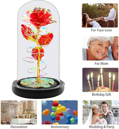Fvawe Birthday Gifts for Women,Rose Glass Flowers Gifts for Mom,Galaxy Crystal Light Up Rose in A Glass Dome,Presents Girlfriend Wife Sister Grandma Her Anniversary Valentines Mothers Day, Red - color: Red Colorful