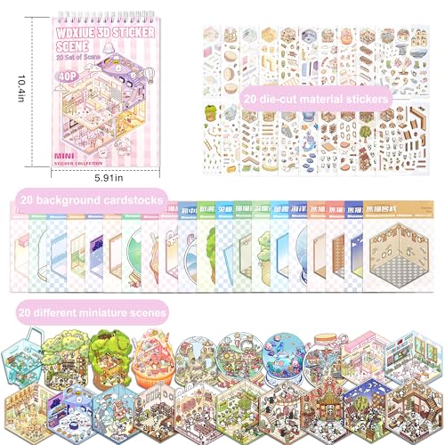 Scene Sticker – 20 Sets DIY 3D Sticker Scene Book Cute Cartoon Stickers Kit – Fun Sticker Therapy Activity for Stress Relief, Crafts & Gifts - color: Pink - 20 Sets