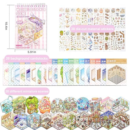 Scene Sticker – 20 Sets DIY 3D Sticker Scene Book Cute Cartoon Stickers Kit – Fun Sticker Therapy Activity for Stress Relief, Crafts & Gifts - color: Pink - 20 Sets