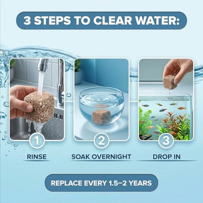 EcoBio-Block Aquarium Water Clarifier (Mini, 3–8 gal) | Volcanic Rock — Lasts Up to 2 Years — No Weekly Additives — Long-Term Water Balance — Safe for Fish, Shrimp, Frogs & Turtles - size: 1 Pack, style: Mini