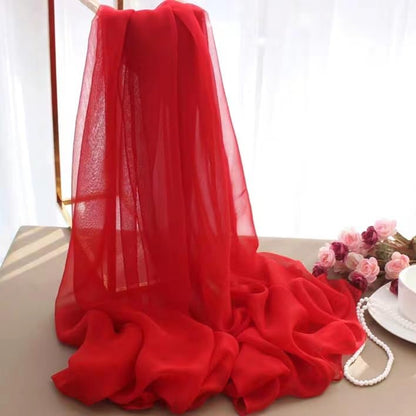 Utaly Lightweight Chiffon Scarf for Women Long Chiffon Sheer Scarf Ladies Fashion Sun-proof Shawls Wrap - color: Red