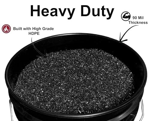 5-Gallon Bucket with Airtight Lid – Made in USA, Food Grade BPA Free Plastic, Heavy Duty Multi-Use, Metal Handle with Grip, Stackable Storage – Black, 6 Pack - color: 5 Gallon - Black, size: 6