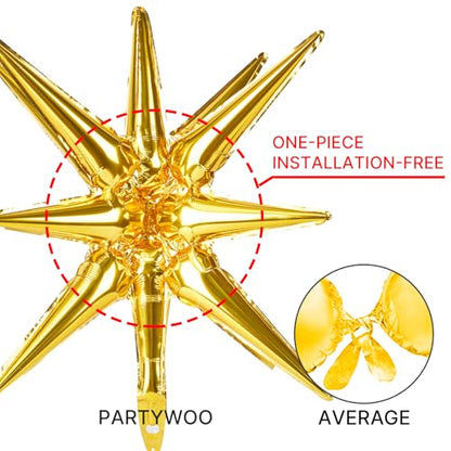 PartyWoo Metallic Gold Star Spike Foil Helium Mylar Balloons 6pcs - color: Gold, size: 6 PCS - 27&22 Inch