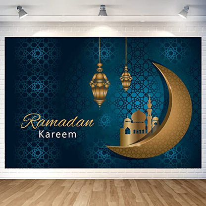 Ramadan Mubarak Backdrop Ramadan Kareem Banner Eid Mubarak Photography Background for Home Decorations Ramadan Party Supplies 70.8 x 47.2 Inch (Dark Blue)