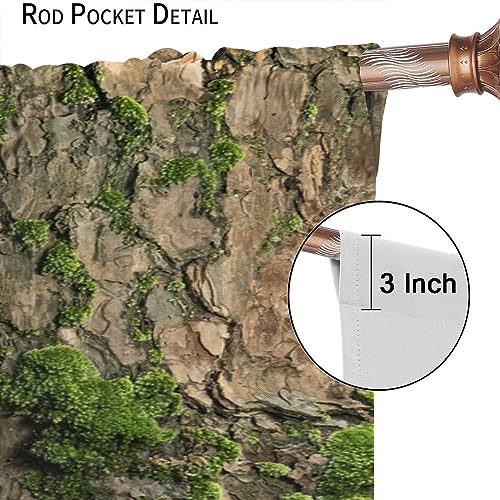 Brown Tree Bark Retro Curtains Natural Plant Green Moss Rustic Country Old Trunk Wood Art Print Rod Pocket Blackout Window Treatment for Bedroom Kitchen Living Room Home Decor Window Drapes 42x45in