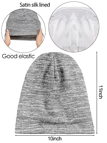 SATINIOR 4 Pieces Satin Lined Sleep Cap Silk Bonnet for Sleeping Women, Silk Hair Wrap Slouch Beanie Hat - color: Line Dark Blue, Line Dark Gray, Line Wine Red, Line Black
