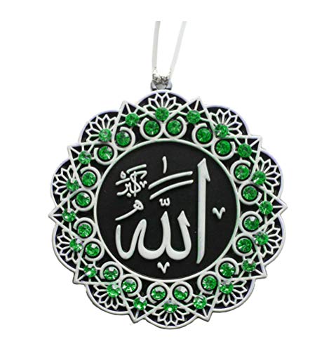 Modefa Turkish Islamic Ottoman Double-Sided Allah Muhammad Star Shaped Car Rear View Mirror Hanger Medallion Pendant Accessory (White/Green) - color: White/Green