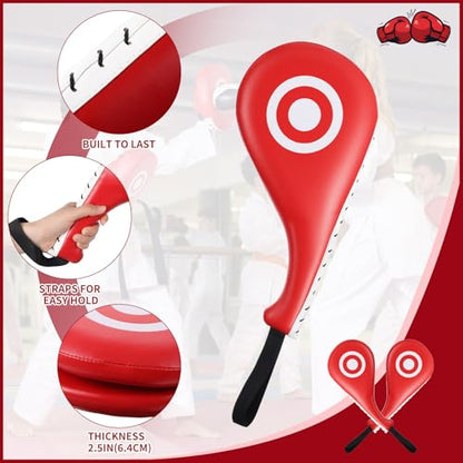Poen 7 in 1 Taekwondo Kick Pad Boxing Training Equipment Punching Mitts Martial Arts Wrist Band Adjustable Soft Pads Set for Karate Muay Thai MMA Training - color: Red