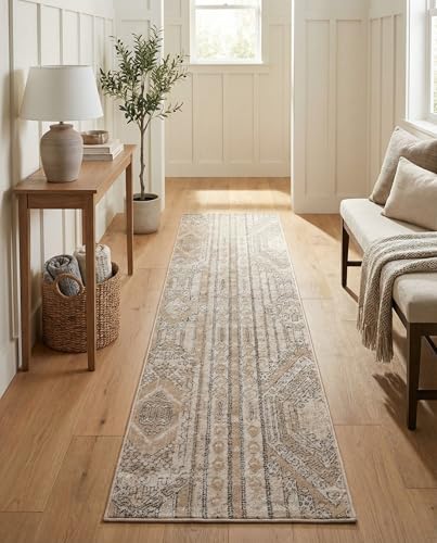 Rugs.com - Oregon Rug – 8 Ft Runner Ivory Stain-Resistant Runner – Tribal Design for Hallways, Entryways, and Kitchens - color: Ivory, size: 2'2" x 8' (Runner)