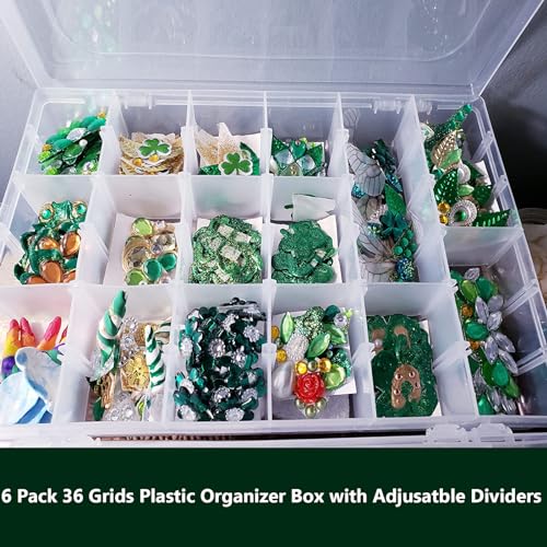 6 Pack 36 Grids Plastic Bead Organizer Box with Dividers and 600 PCS Label Stickers, Clear Small Tackle Box Part for Craft and Bead Storage