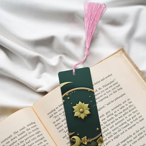 5 Pieces Wood Bookmark for Men Women Ramadan on Green Wallpaper Wooden Bookmarks Unique Handmade Book Marks with Tassel Pendant Craft Bookmark for Book Lovers Birthday Teachers Gift - color: Pink