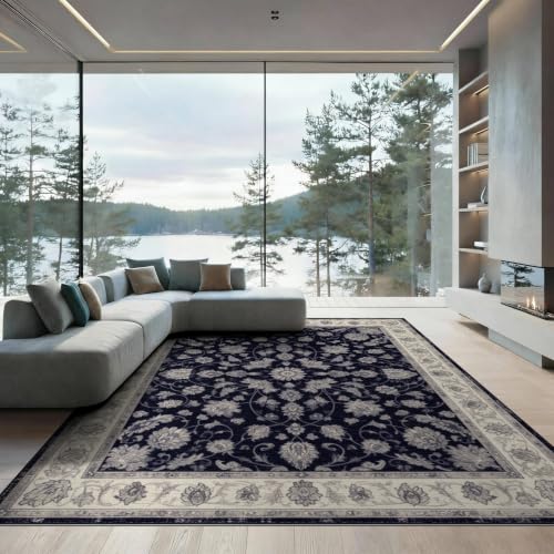 9'x12' Blue Midnight Floral Prayer Design Washable Area Rug - color: Blue/Pattern 9, size: 9' x 12' (Rectangular)