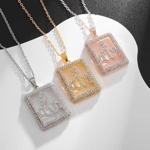 Exquisite Shiny Islamic Flame Allah Scripture Pendant Necklace, Women's Religious Amulet Elegant Jewelry Ramadan Gift - color: GOLD