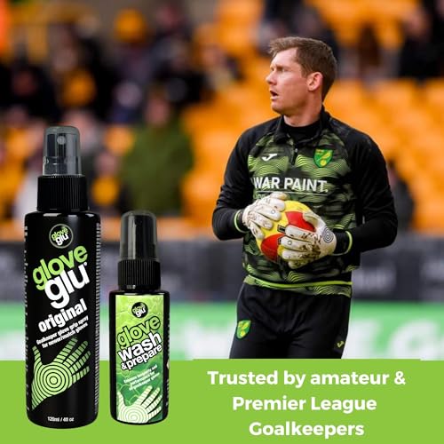 gloveglu Goalkeeper Glove Spray Bundle | 120ml Goalkeeper Glove MEGAgrip Spray + 50ml Goalkeeper Glove Wash & Prepare Spray | Ideal for Goalies, Soccer Training & Match Day Performance - style: Revive + Wash