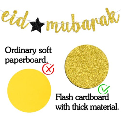 Gold Glitter Eid Mubarak Banner, 2026 Hajj Decoration, Muslim Islam Celebration Eid Party Decorations Supplies