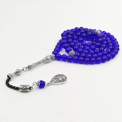 ALBASHAN blue tasbih 8mmx 99 100 beads with Metal tassel prayer beads gift Muslim Rosary - size: 8MMX99BEADS
