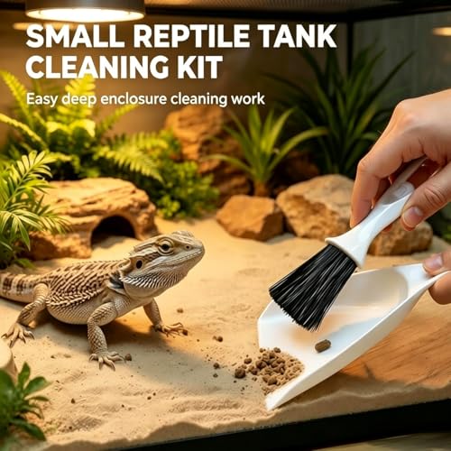 Bearded Dragon Tank Cleaning Kit, Reptile Enclosure Cleaning Set with Mini Dustpan, Brush, Scraper & Cleaning Cloth, Small Reptile Cleaning Accessories for Lizard, Gecko, Hedgehog Glass Terrarium