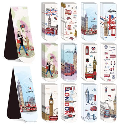 Wxiben London Magnetic Bookmark Gifts - 48PCS British Magnetic Bookmarks UK England Travel Book Marks Magnets Page Marker Clip for Women Travel Students Teacher Reading London Lover Souvenirs Gift - style: London