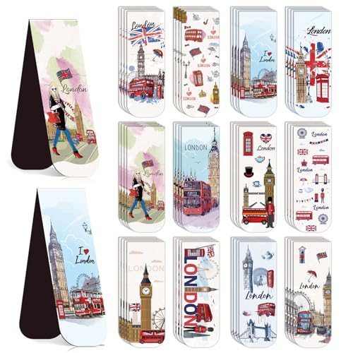 Wxiben London Magnetic Bookmark Gifts - 48PCS British Magnetic Bookmarks UK England Travel Book Marks Magnets Page Marker Clip for Women Travel Students Teacher Reading London Lover Souvenirs Gift - style: London