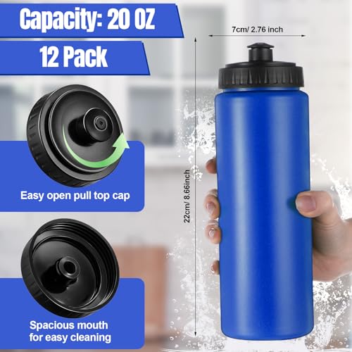 LemonRoad 12 Pack Squeeze Water Bottles Reusable 20 oz Plastic Sports Water Bottle with Pull Top Lid, Bike Cycling Gym Sport, Dishwasher Safe (Navy Blue) - color: Navy Blue