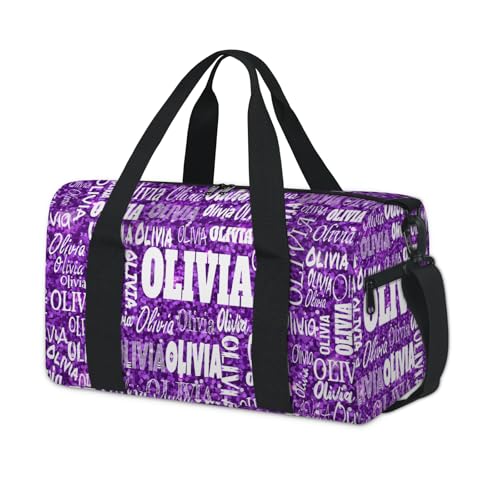Personalized Sport Ballet Dance Bag, Bright Glitters Dark Purple | Customized Travel Duffel Tote with Name Overnight Weekender Perform Cheer Bag - color: Purple