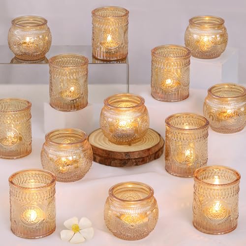 DARJEN 24Pcs Gold Votive Candle Holders - Glass Candle Holder Bulk for Table Centerpiece, Tea Lights Candle Holders for Home, Christmas Party & Wedding Shower - color: Gold, size: 24 PCS
