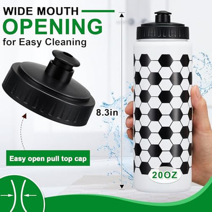 Yaomiao 12 Pcs Soccer Water Bottles Bulk 20 oz Reusable Squeeze Water Bottles Sports Ball Cup Accessories for Sports Party Team Gifts