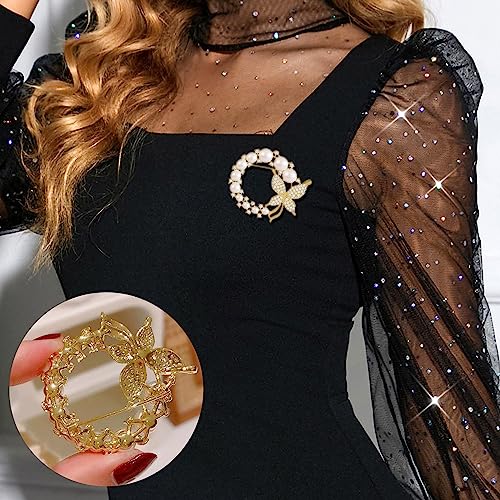 Crystal Pearl Flower Brooches Pins Fashion Beautiful Created Rhinestone Floral Brooch Good Idea for Party Dance Wedding Banquet for Elegant Women Girl - color: Butterfly Pearl