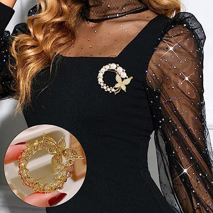 Crystal Pearl Flower Brooches Pins Fashion Beautiful Created Rhinestone Floral Brooch Good Idea for Party Dance Wedding Banquet for Elegant Women Girl - color: Butterfly Pearl