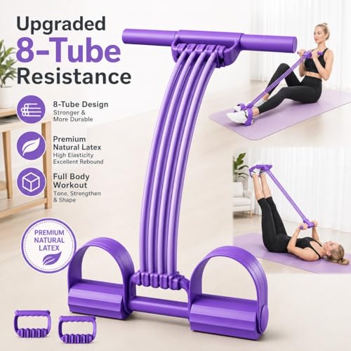 Pedal Resistance Band with Handle Upgraded 8-Tube Resistance Bands with Handles Set, 3-in-1 Multifunctional Chest Expander, Back Puller and Stretching Rope,Detachable Pedal Exerciser for Home - color: Pink