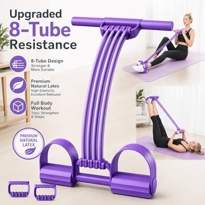 Pedal Resistance Band with Handle Upgraded 8-Tube Resistance Bands with Handles Set, 3-in-1 Multifunctional Chest Expander, Back Puller and Stretching Rope,Detachable Pedal Exerciser for Home - color: Pink