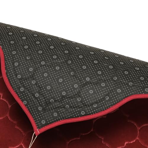 Muslim Prayer Rug Gold Rimmed Soft Thick Flannel Prayer Carpet Mat 25.5x45 Inch One of Three Random Patterns, Burgundy