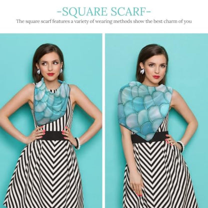 Women’s Square Scarf 27"x27", Lightweight Chiffon Satin Feel Fashion Scarf for Neck Hair Band Head Wrap Bag Accessory - color: Mermaid Scale Blue