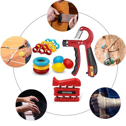 13 PCS Grip Strength Trainer Kit, Hand Gripper Strengthener, Forearm Strengthener, Finger Strengthener, Finger Exerciser, Stress Relief Ball - color: Red