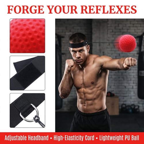 Head Mounted Boxing Reaction Ball Adjustable Headband Elastic Cord Reflex Trainer for Home Speed Training Stress Relief