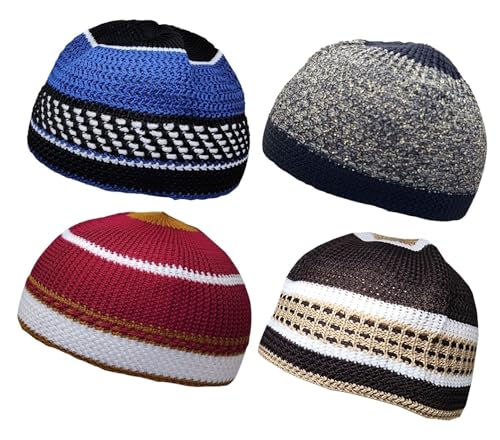 Set 4 Child Size Islam Beanies Children Baby Skull Cap Assorted Color AMN-260kd Muslim Kid Peci Crochet Takke Kufi Hat Eid Ramadan Gift