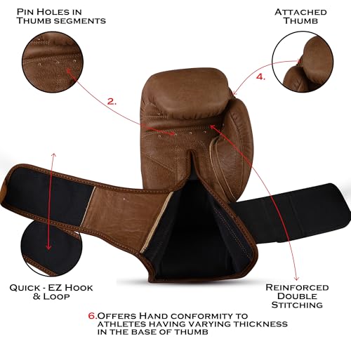 Premium Boxing Gloves, Cowhide Leather, for Professional Training and Sparring MMA Kickboxing Gloves - color: Brown, size: 12 oz