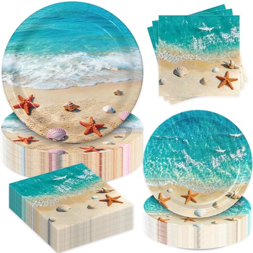 180Pcs Beach Ocean Party Plates and Napkins Set,Serves 60 - style: Beach Seashell