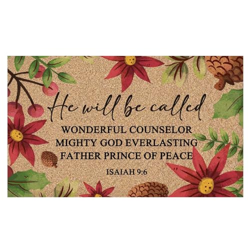 Christmas Christian Floral Welcome Door Mat, Farmhouse Religious Bible Poinsettia Artificial Coco Coir Doormat for Indoor Outdoor Porch Entrance Outside, Christmas Door Mat Outdoor，17x30 In - color: Snow Bible