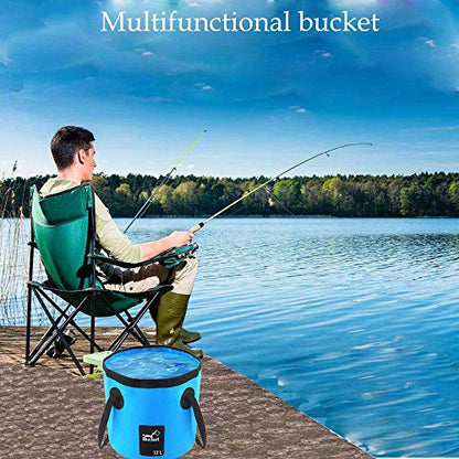 Collapsible Bucket, 3 Gallon Portable Folding Bucket Multifunctional Fishing Bucket for Travelling Camping Hiking Fishing Gardening