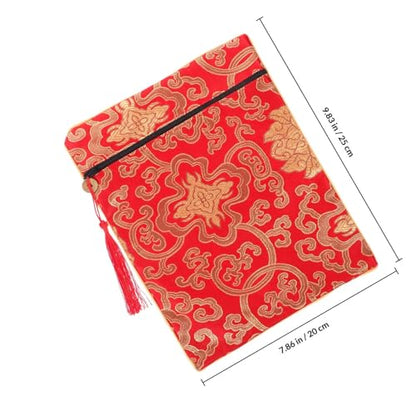Red Silk Scripture Bag for Documents and Buddhist Scriptures Book Cloth Wrap with Easy Cleaning and Protective Features Serene Buddhist Atmosphere Purse Storage for Books
