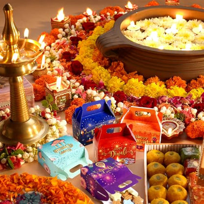 Kolldenn 24 Pcs Happy Diwali Party Favor Gift Boxes, Diwali Treat Boxes Indian Festival of Lights Gifts Gable Boxes Goodie Candy Snack Sugar Chocolate Gift Boxes for Party Decorations