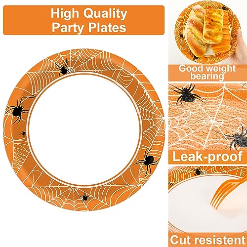 100 Pcs Spiderweb Party Plates and Napkins - Black and White Halloween Tableware Set for 25 Guests - style: Halloween Spider Web