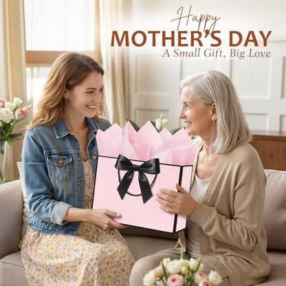 ANZNKU 2PCS Black & Pink Gift Bags Medium Wrapping Supplies, Gift Bags with Handles 4 Tissue Paper 2 Ribbon 2 Cards for Women Birthday Wedding Graduation Engagement Bridal Shower Present Party Favor - color: Black+Pink